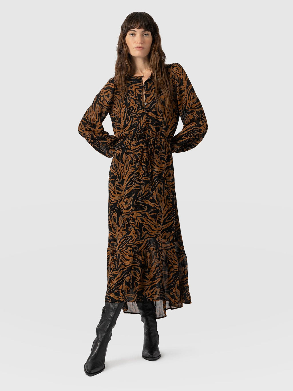 Evelyn High Low Dress - Brown Zebra