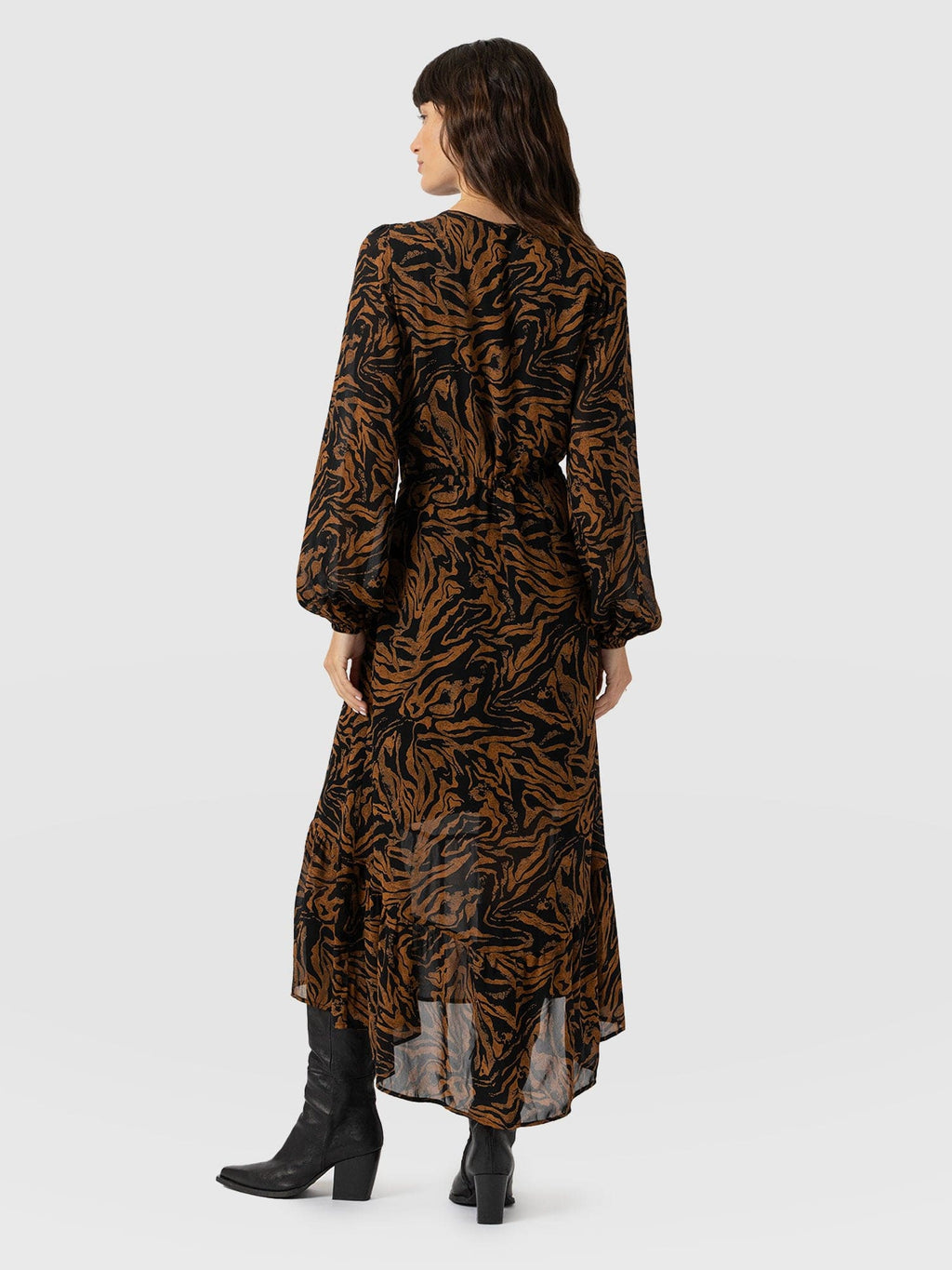 Evelyn High Low Dress - Brown Zebra