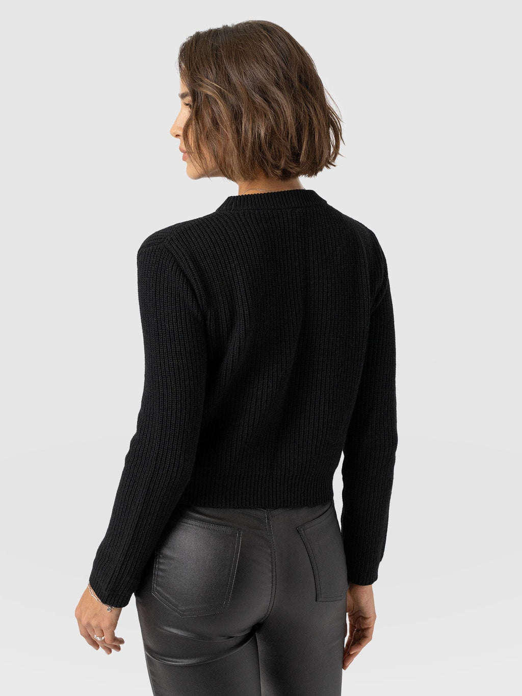 Eyelet Rib Knit Sweater - Black