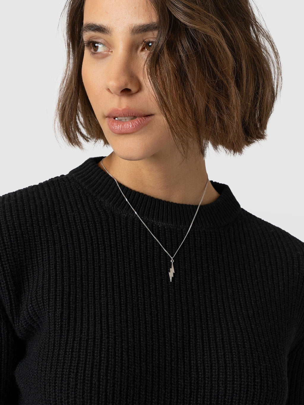 Eyelet Rib Knit Sweater - Black