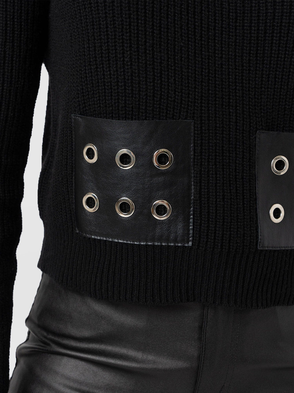 Eyelet Rib Knit Sweater - Black