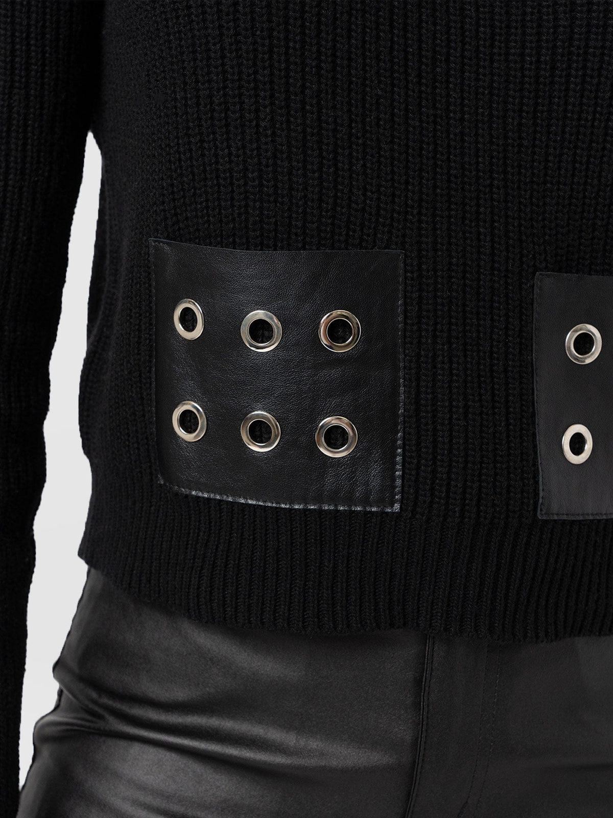 Eyelet Rib Knit Sweater - Black