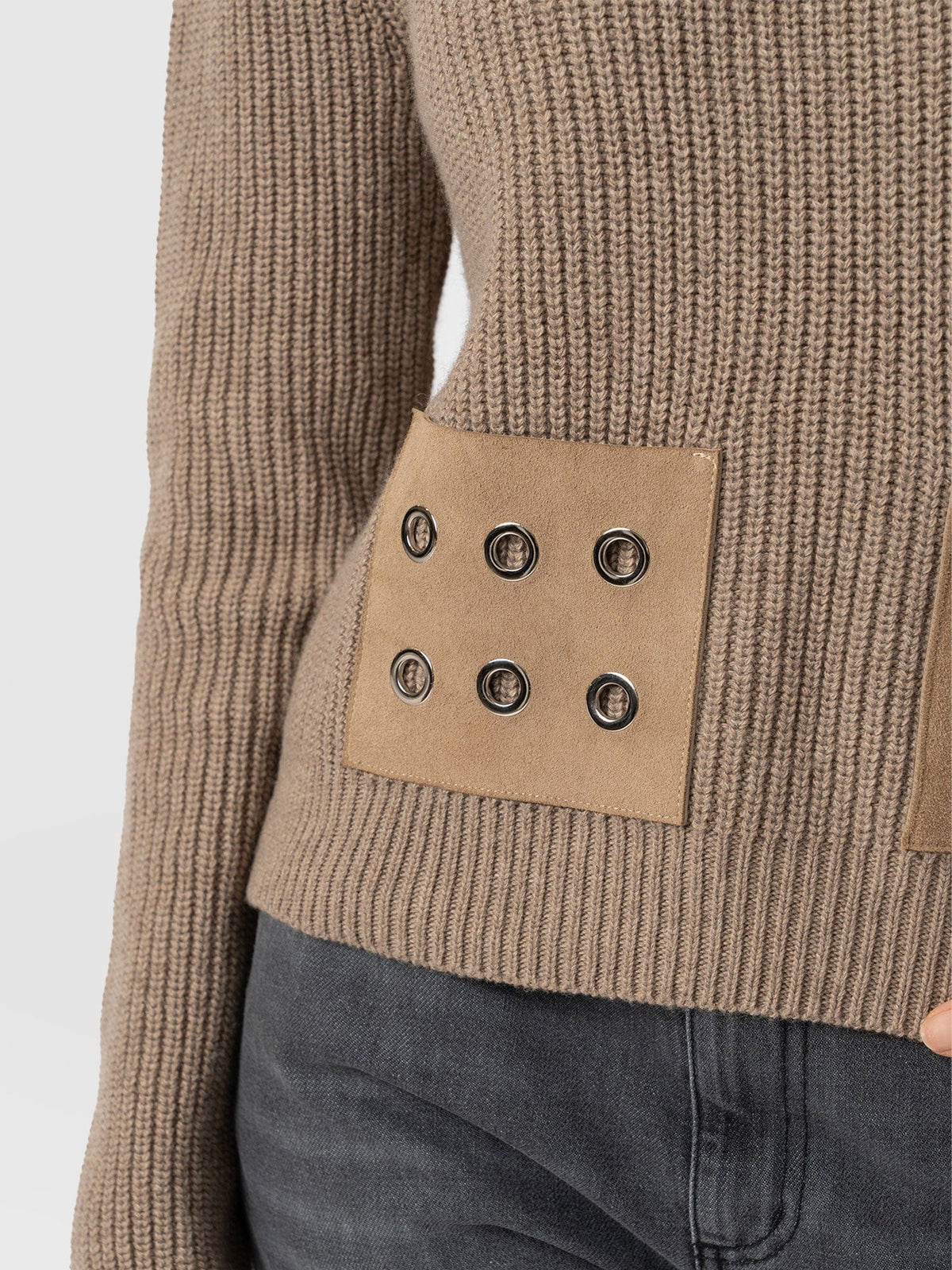 Eyelet Rib Knit Sweater - Mocha