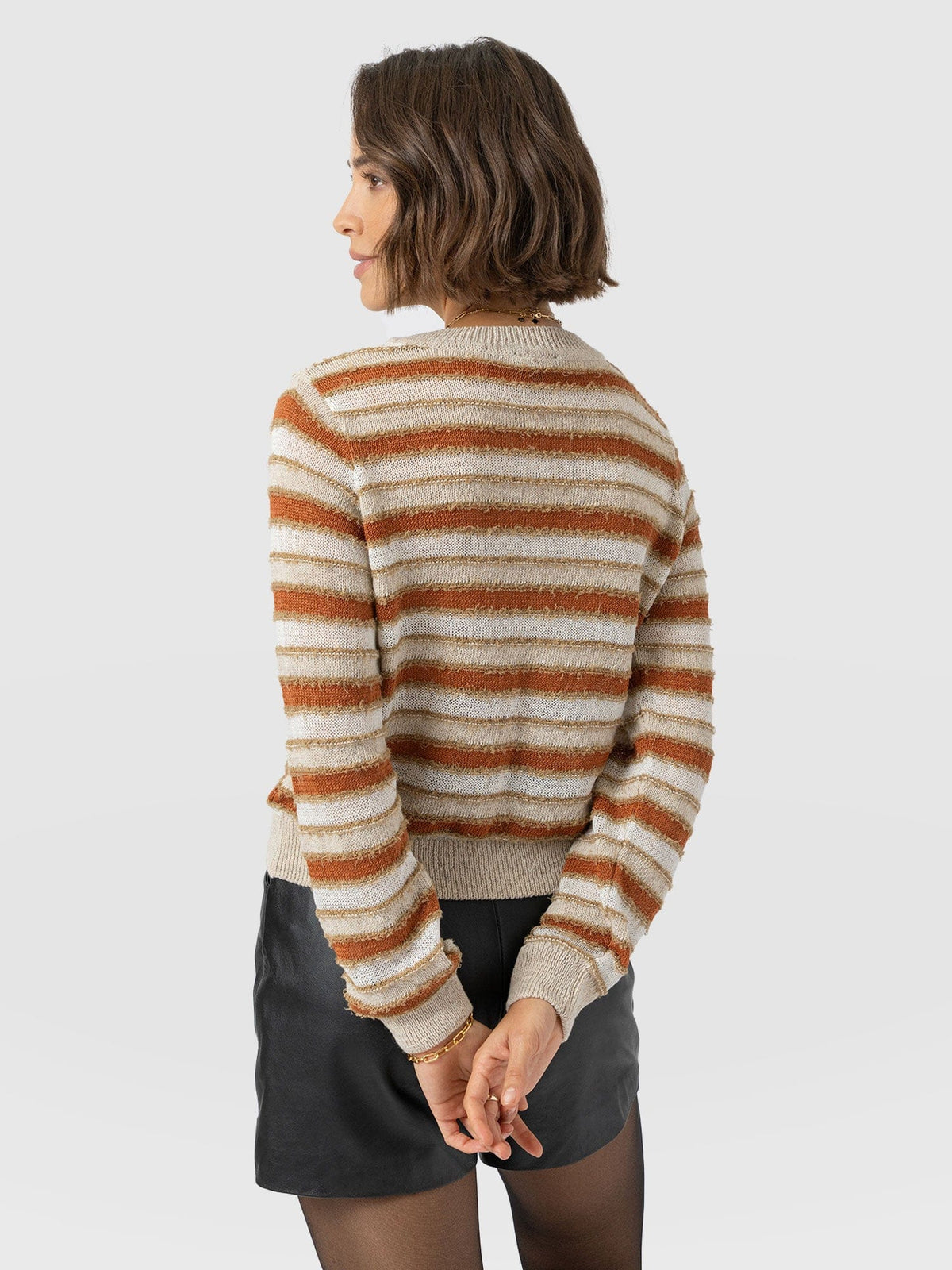 Fearne Knit Long Sleeve Tee - Rust Stripe