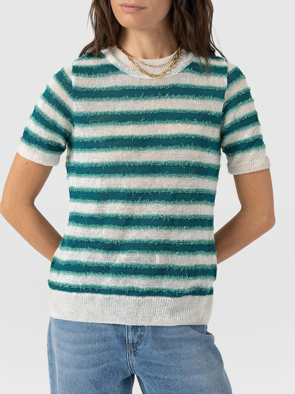 Fearne Knit Tee - Mint Stripe