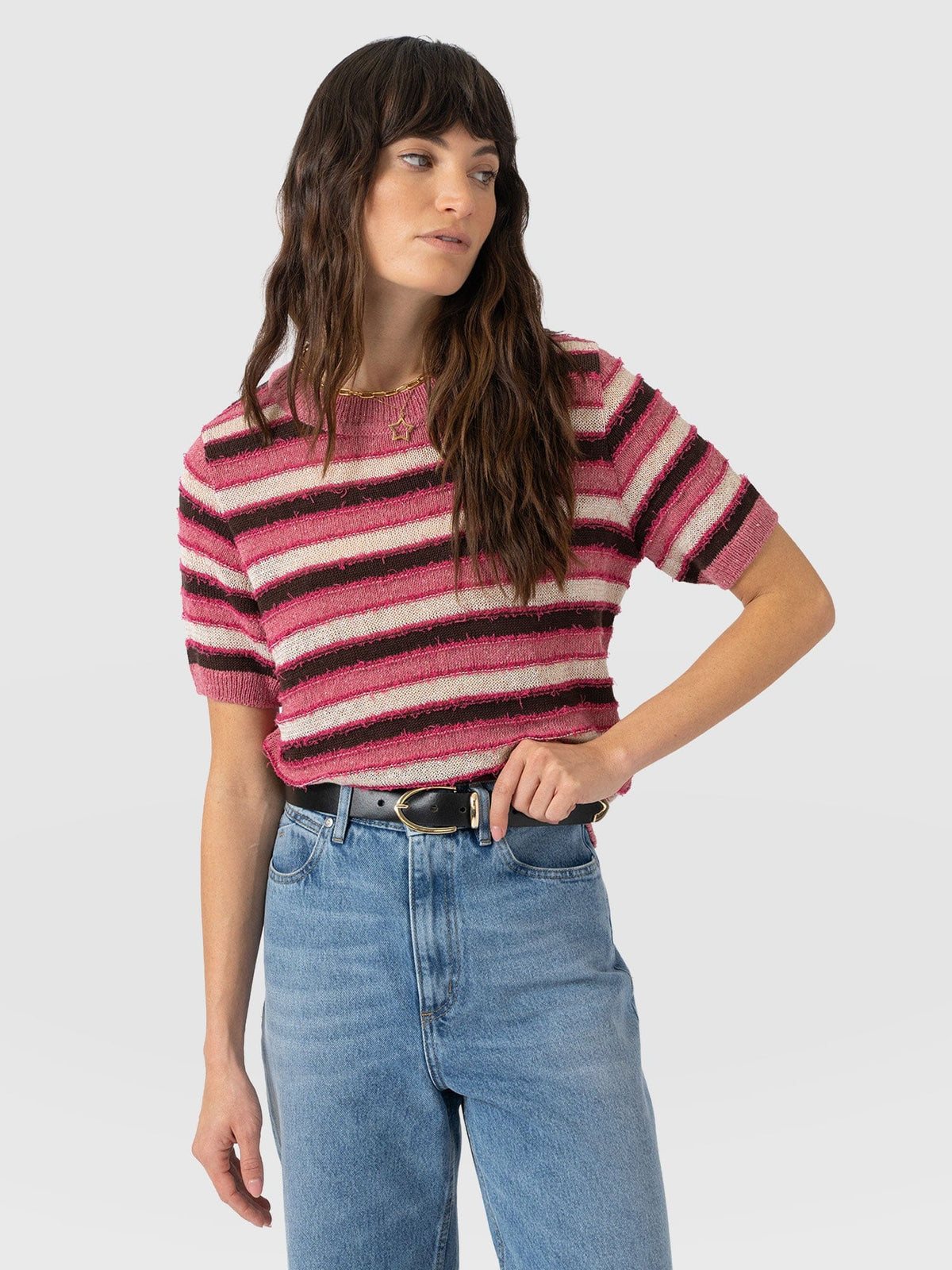 Fearne Knit Tee - Pink Stripe
