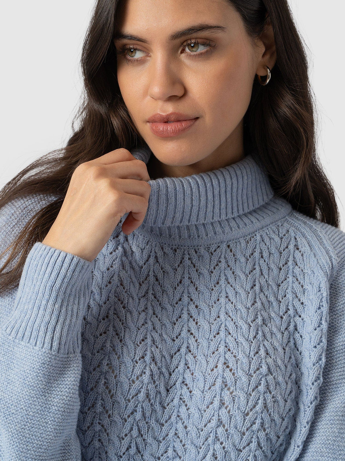 Glen Cable Knit Sweater - Pale Blue