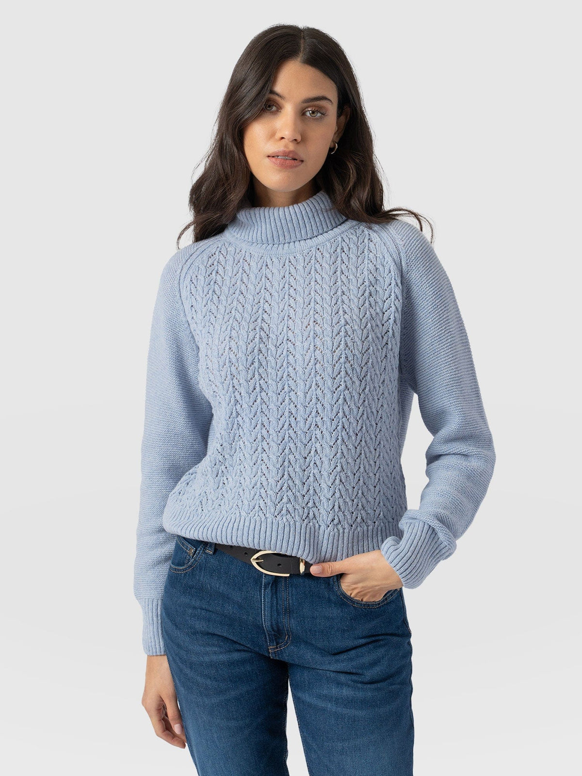 Glen Cable Knit Sweater - Pale Blue