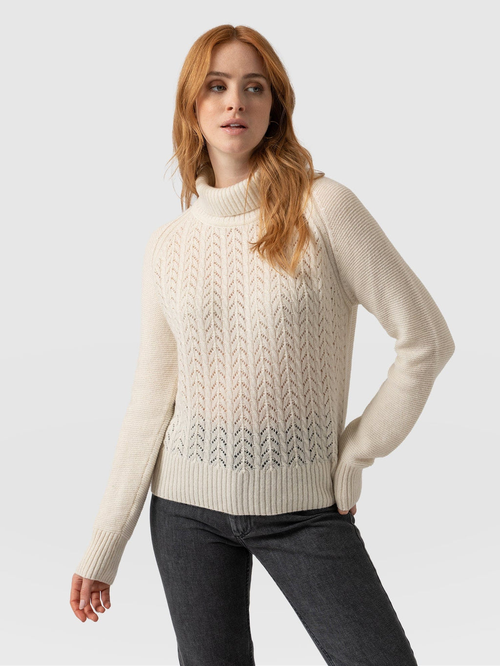 Glen Cable Knit Sweater - Cream