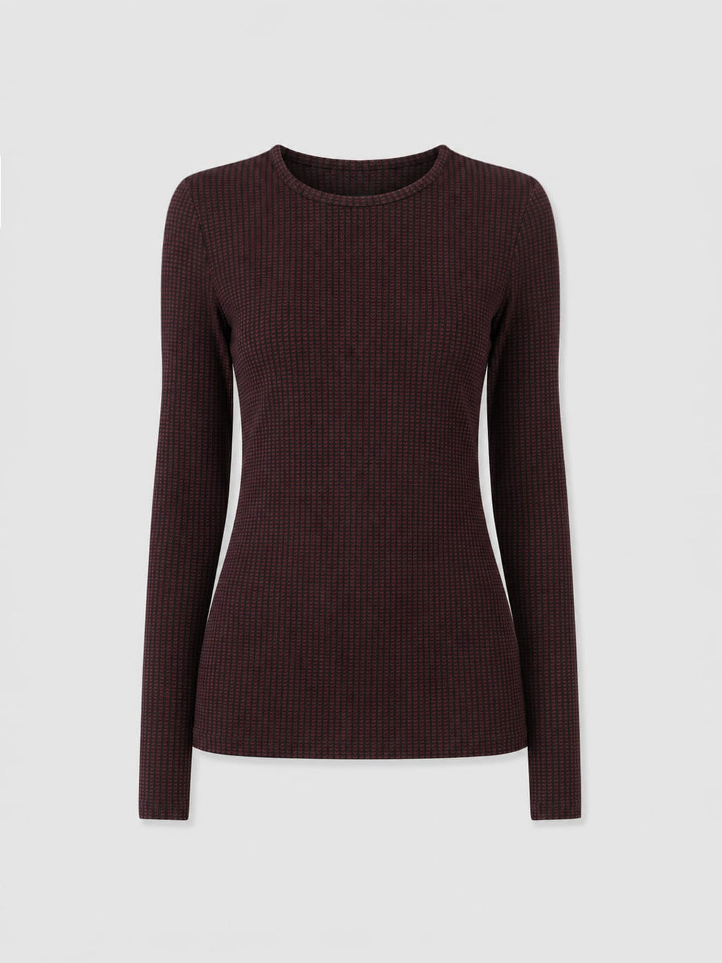 Keller Crew Neck Tee Long Sleeve - Burgundy Mini Houndstooth