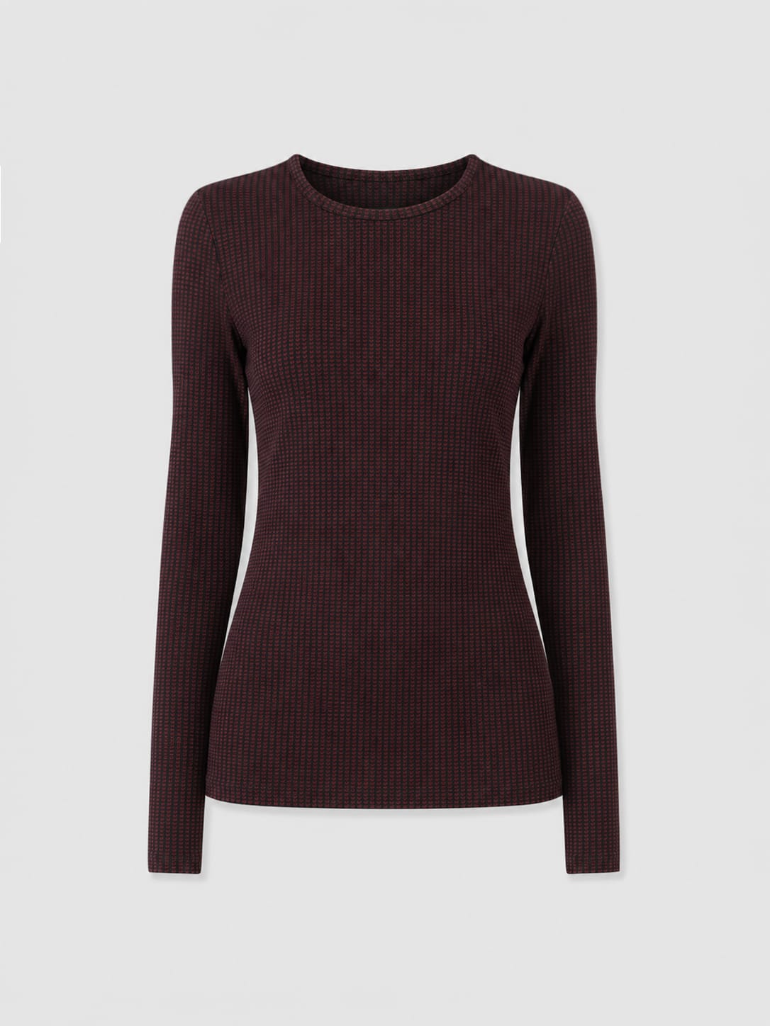 Keller Crew Neck Tee Long Sleeve - Burgundy Mini Houndstooth