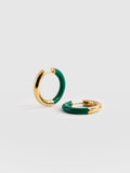 Gold Enamel Hoop Earrings - Gold/Green
