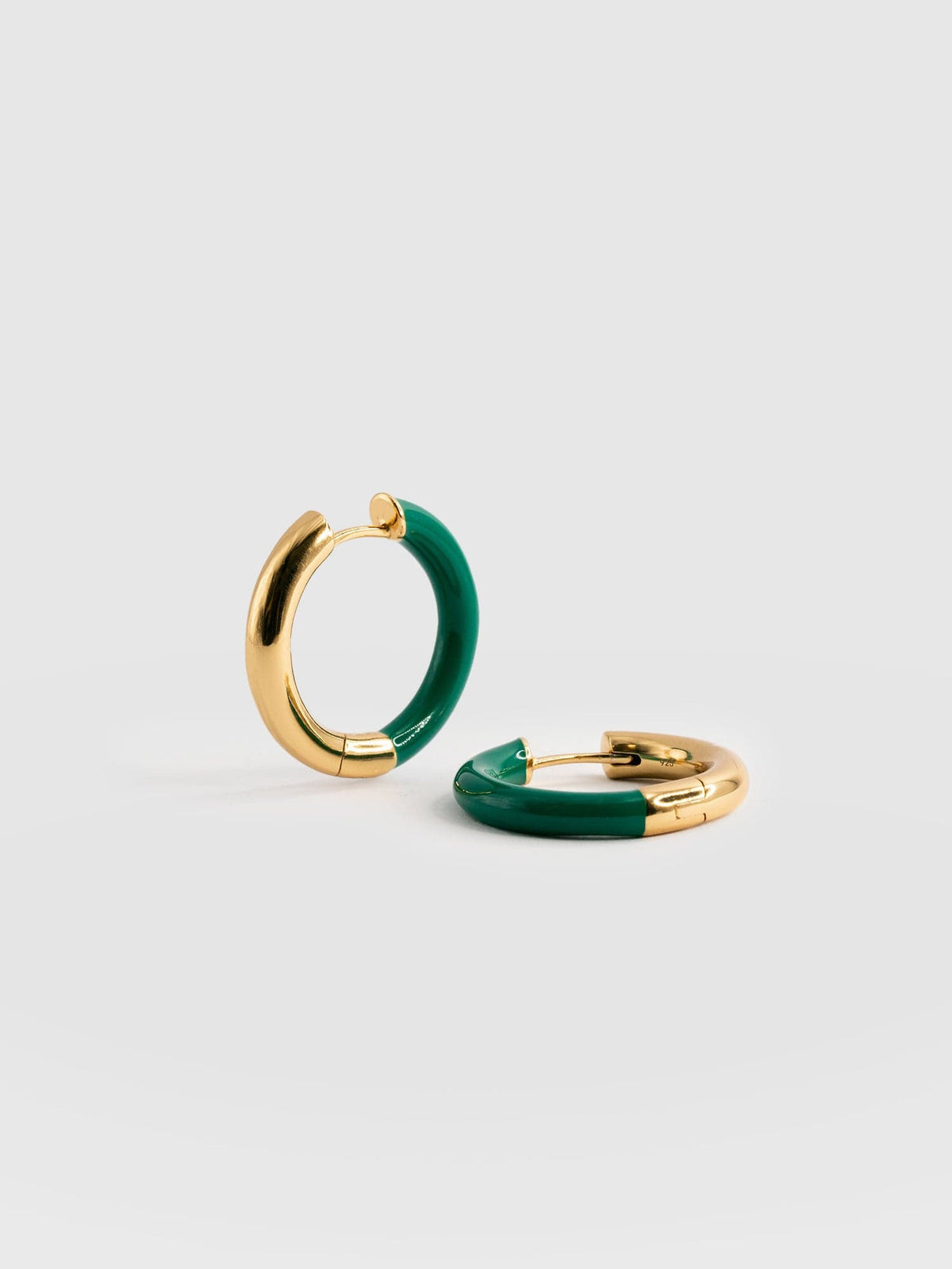 Gold Enamel Hoop Earrings - Gold/Green