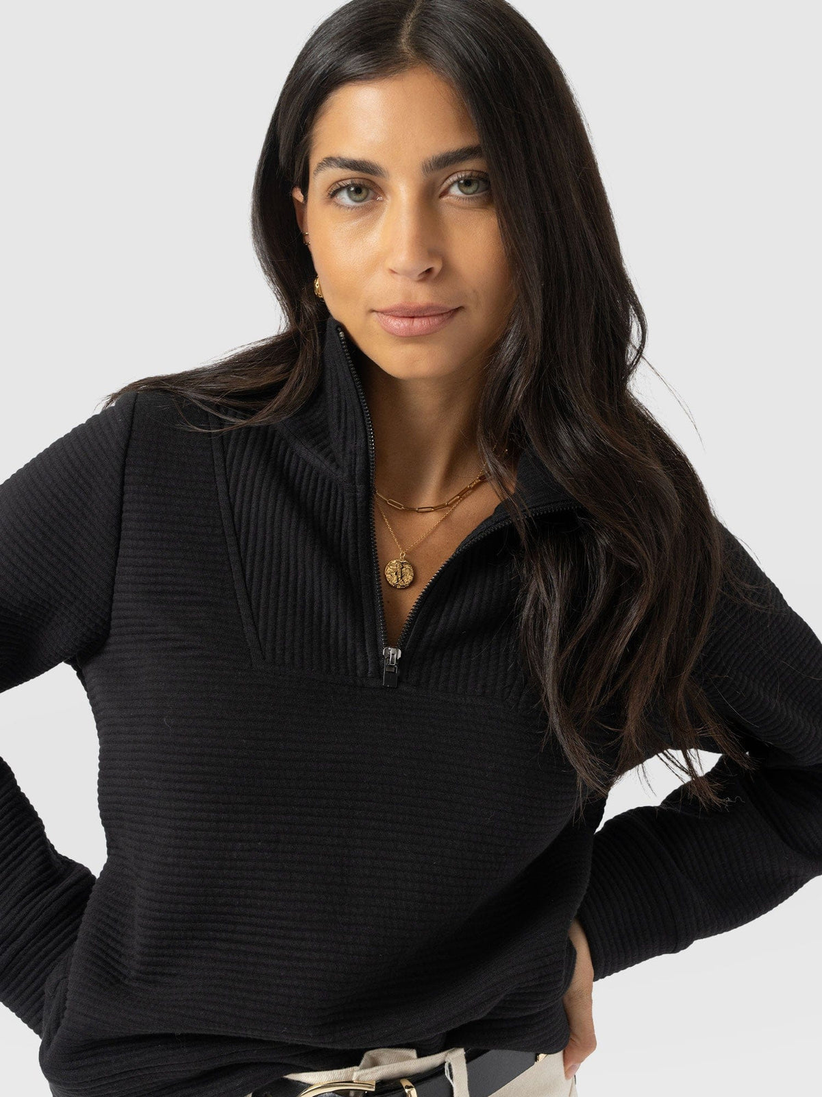 Halsey Quarter Zip - Black Ottoman