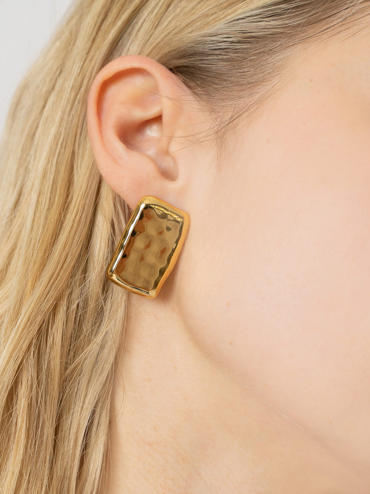 Hammered Rectangle Earrings - Gold