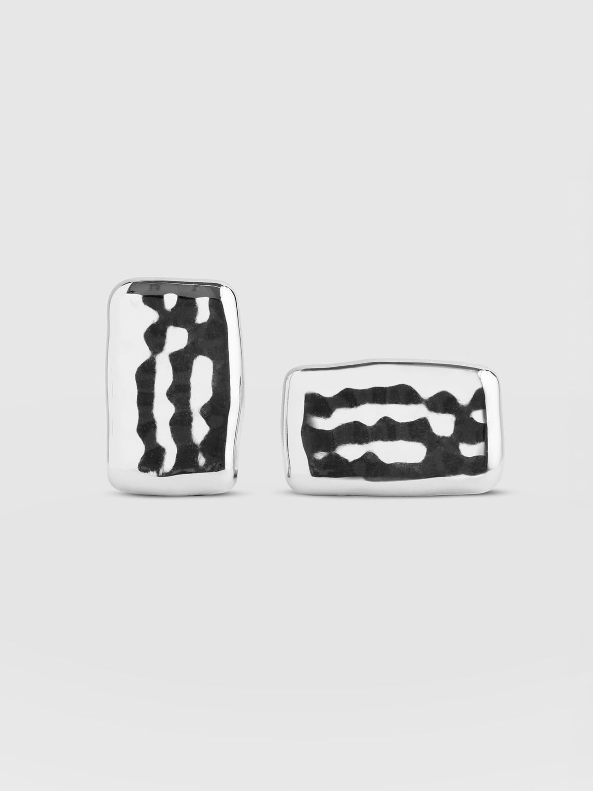Hammered Rectangle Earrings - Silver