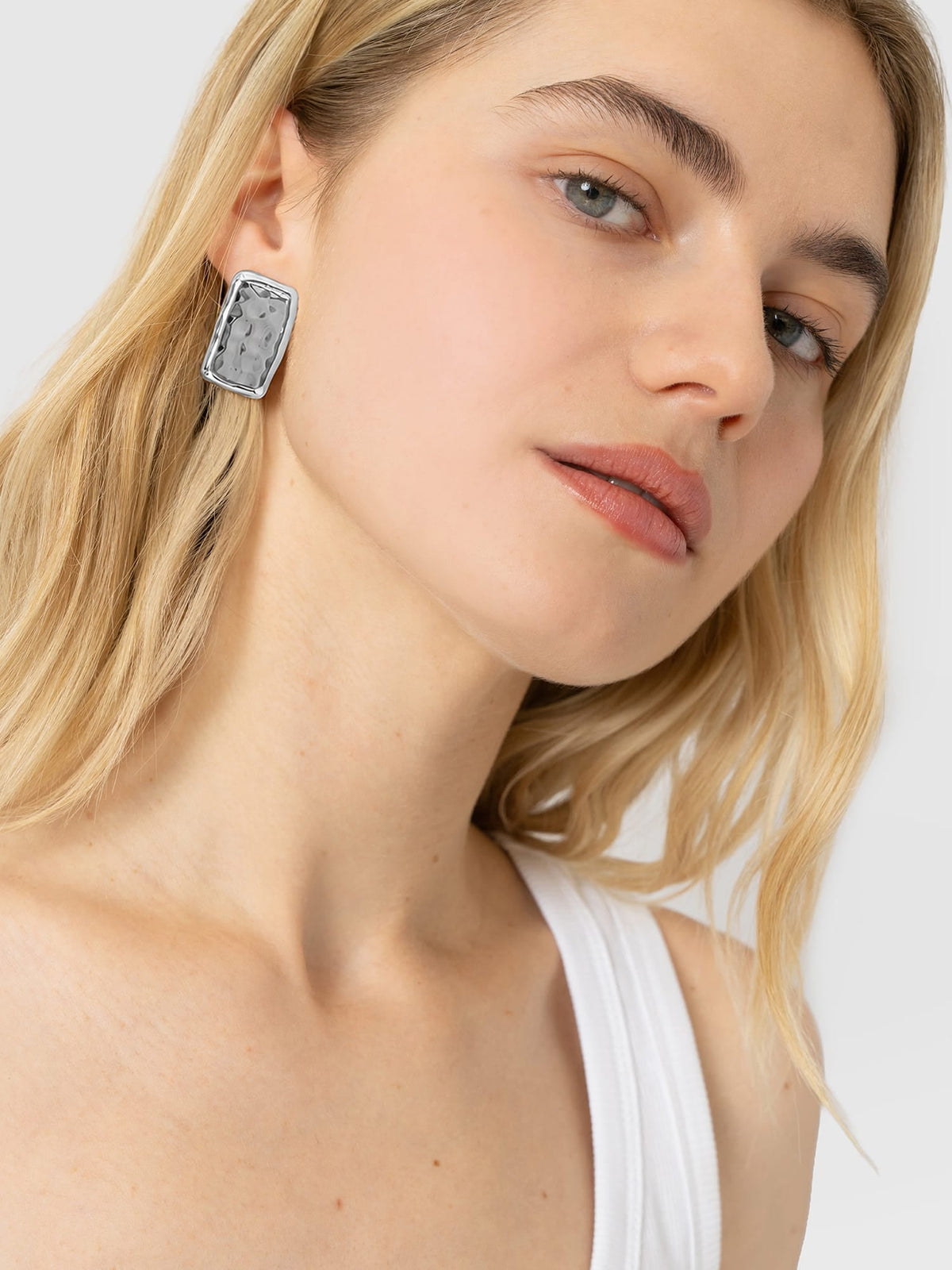 Hammered Rectangle Earrings - Silver
