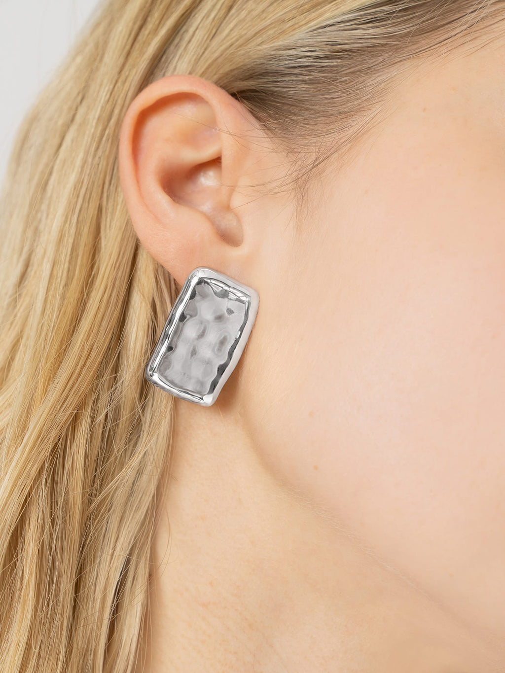 Hammered Rectangle Earrings - Silver