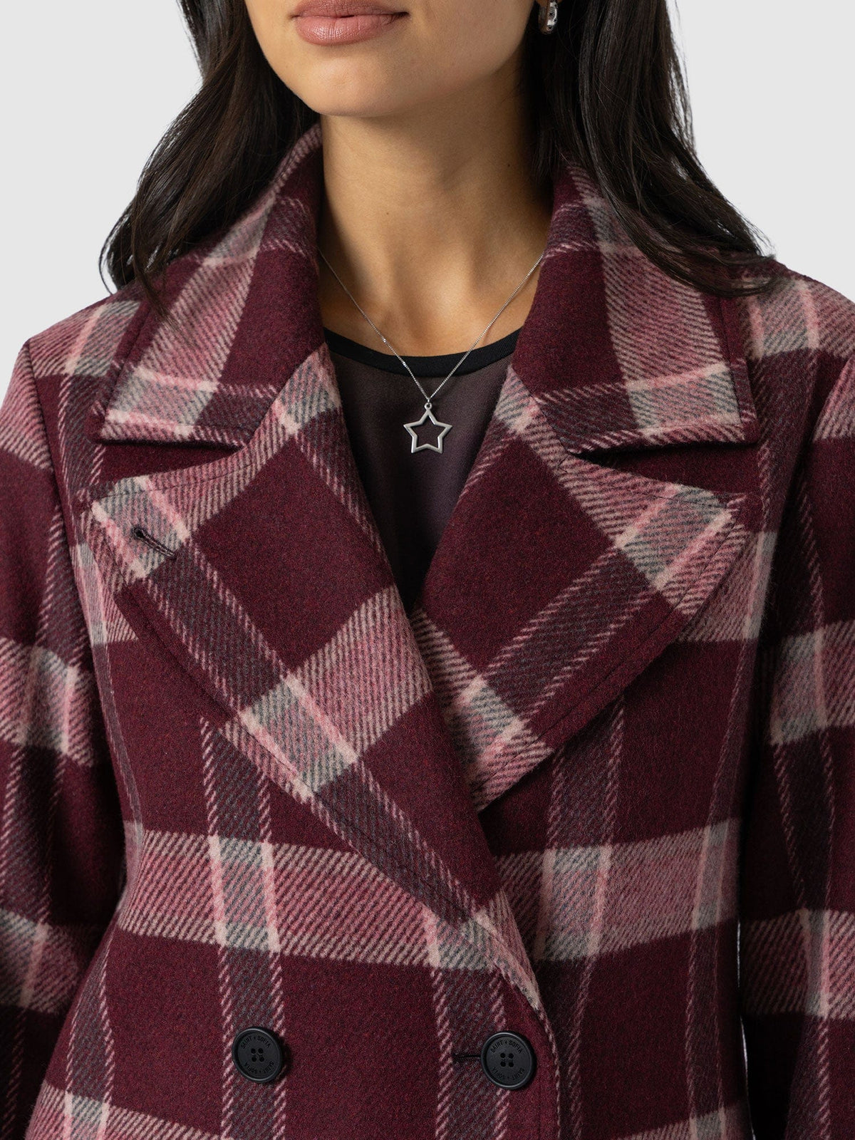 Hampton Coat - Burgundy/Pink Check