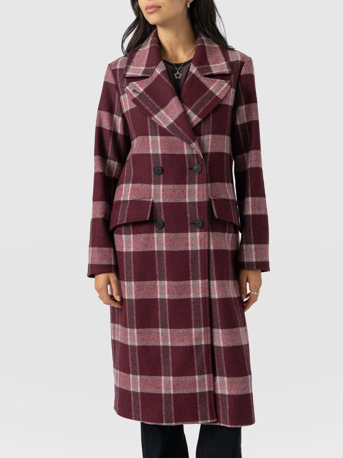 Hampton Coat - Burgundy/Pink Check