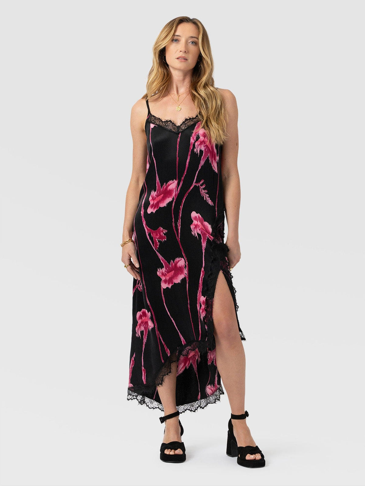 Harper Lace Cami Dress - Pink Stem Floral