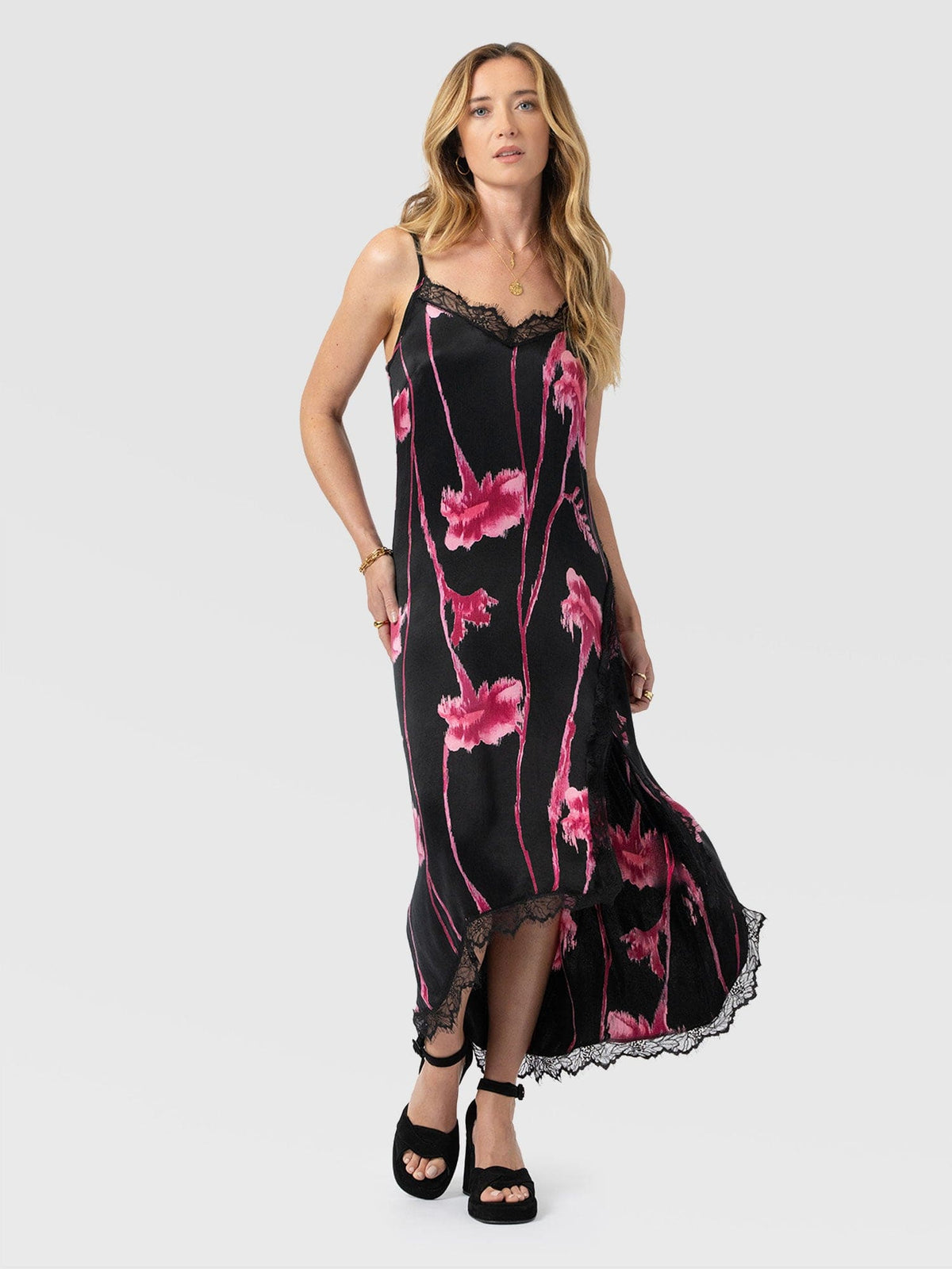 Harper Lace Cami Dress - Pink Stem Floral