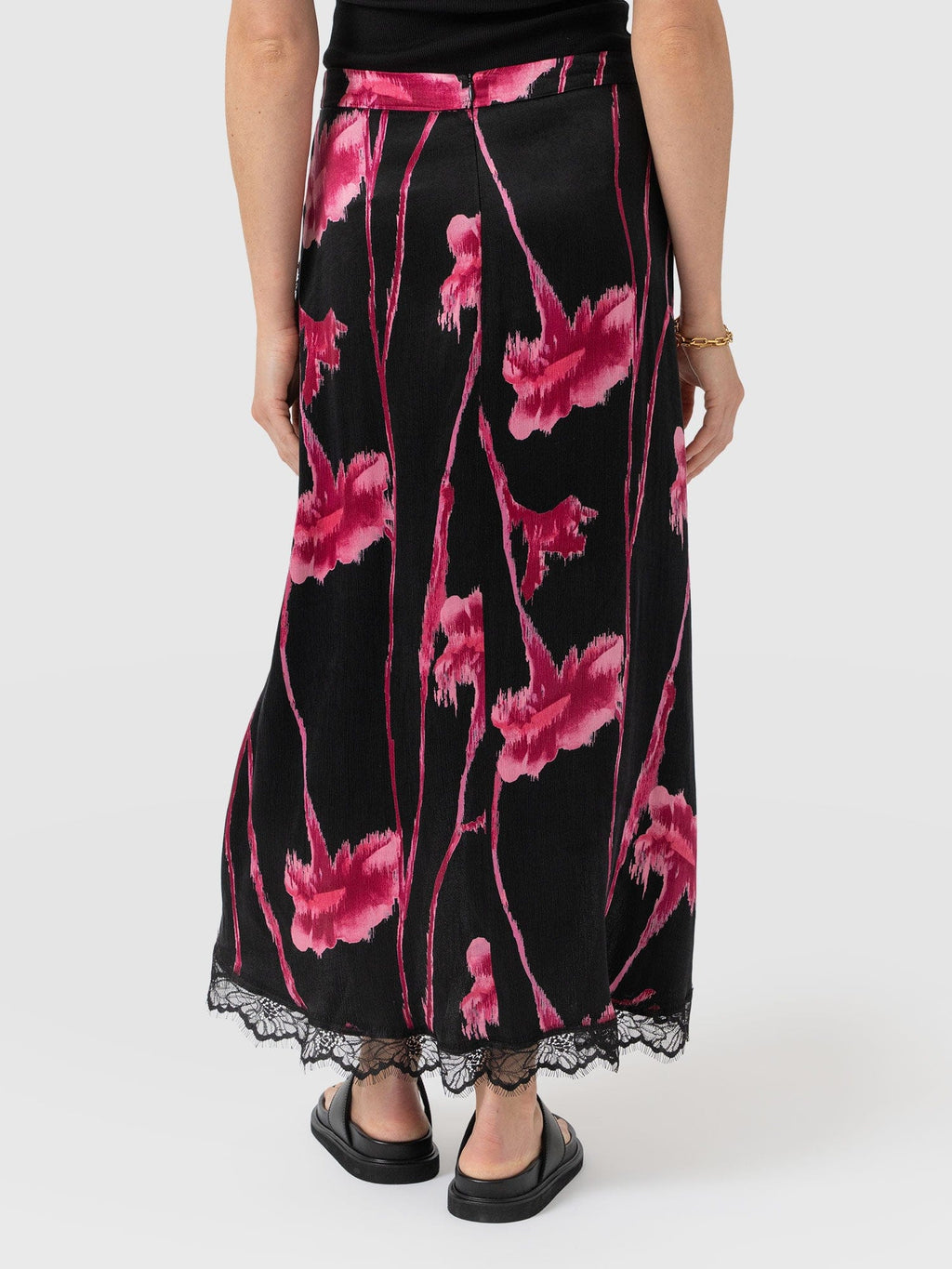 Harper Lace Midi Skirt - Pink Stem Floral