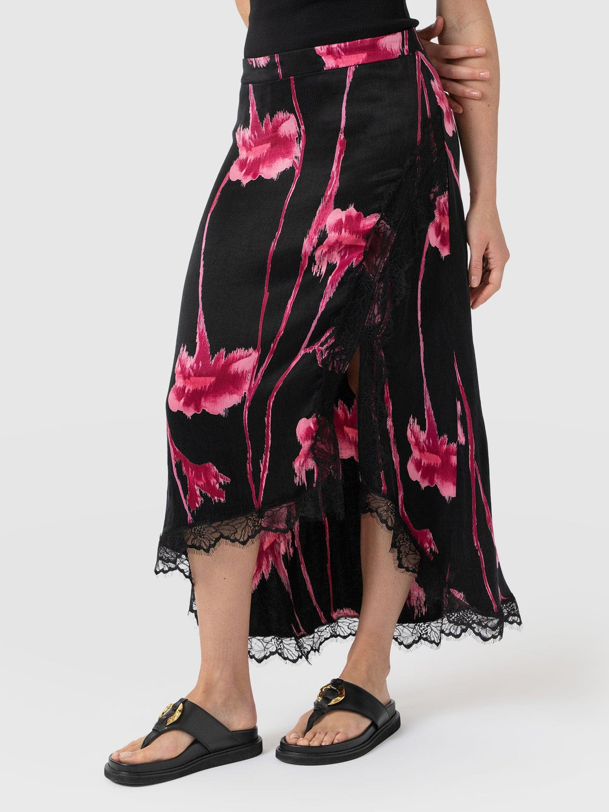 Harper Lace Midi Skirt - Pink Stem Floral