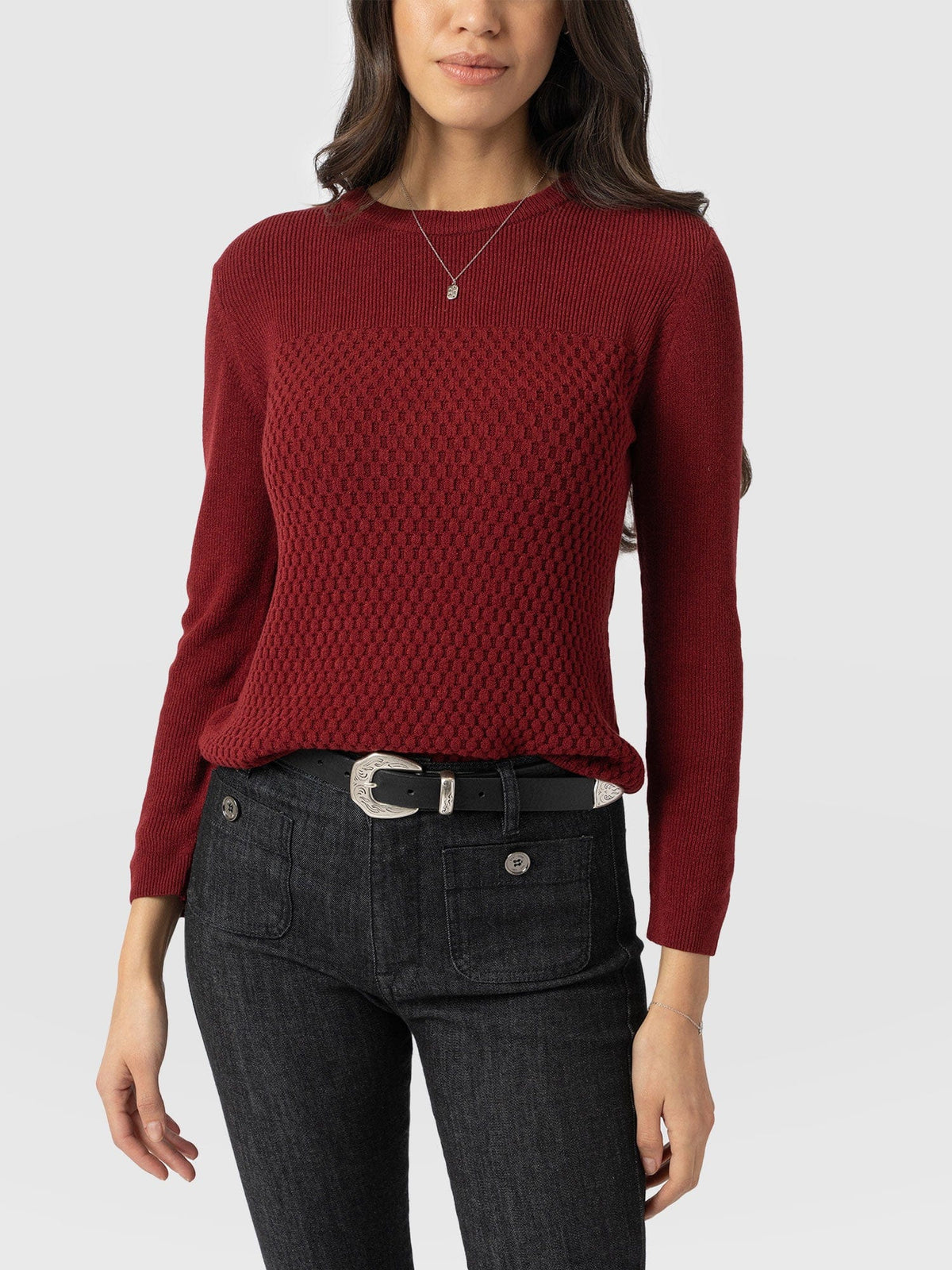 Honeycomb Rib Sweater - Burgundy