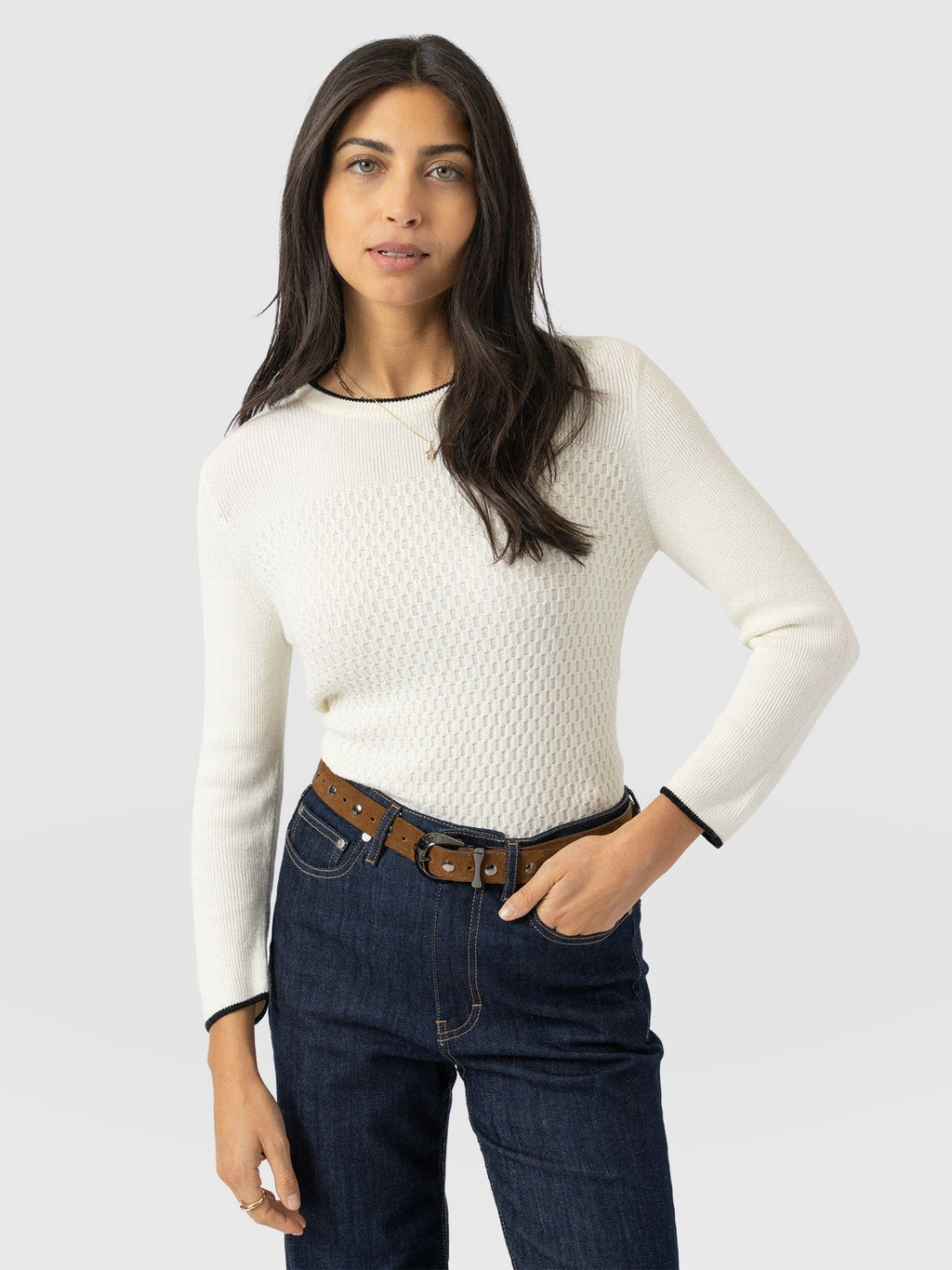 Honeycomb Rib Sweater - Cream