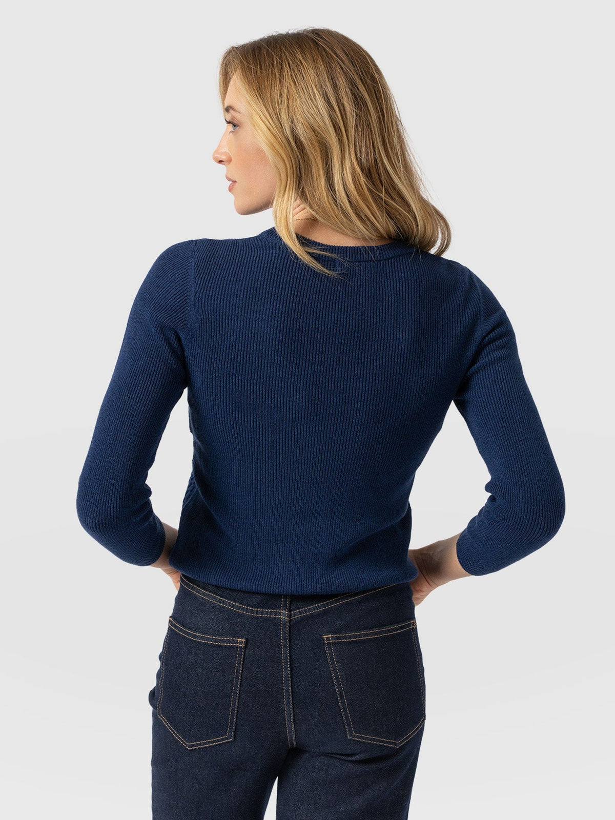 Honeycomb Rib Sweater - Navy
