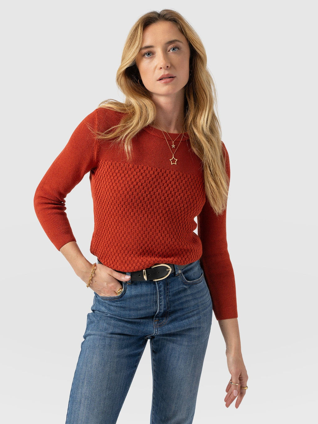 Honeycomb Rib Sweater - Amber