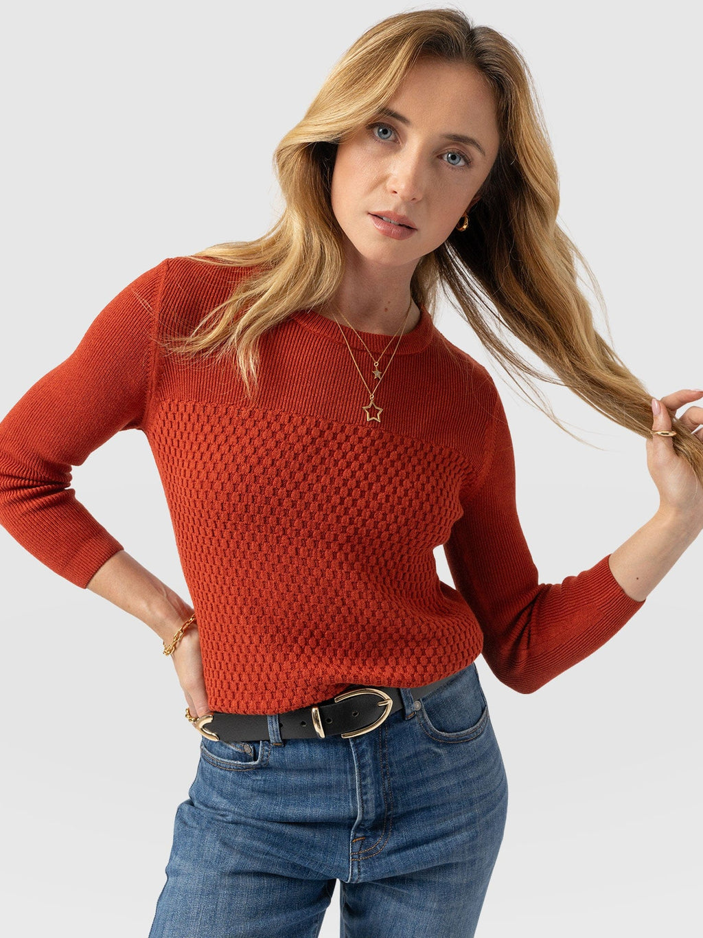 Honeycomb Rib Sweater - Amber