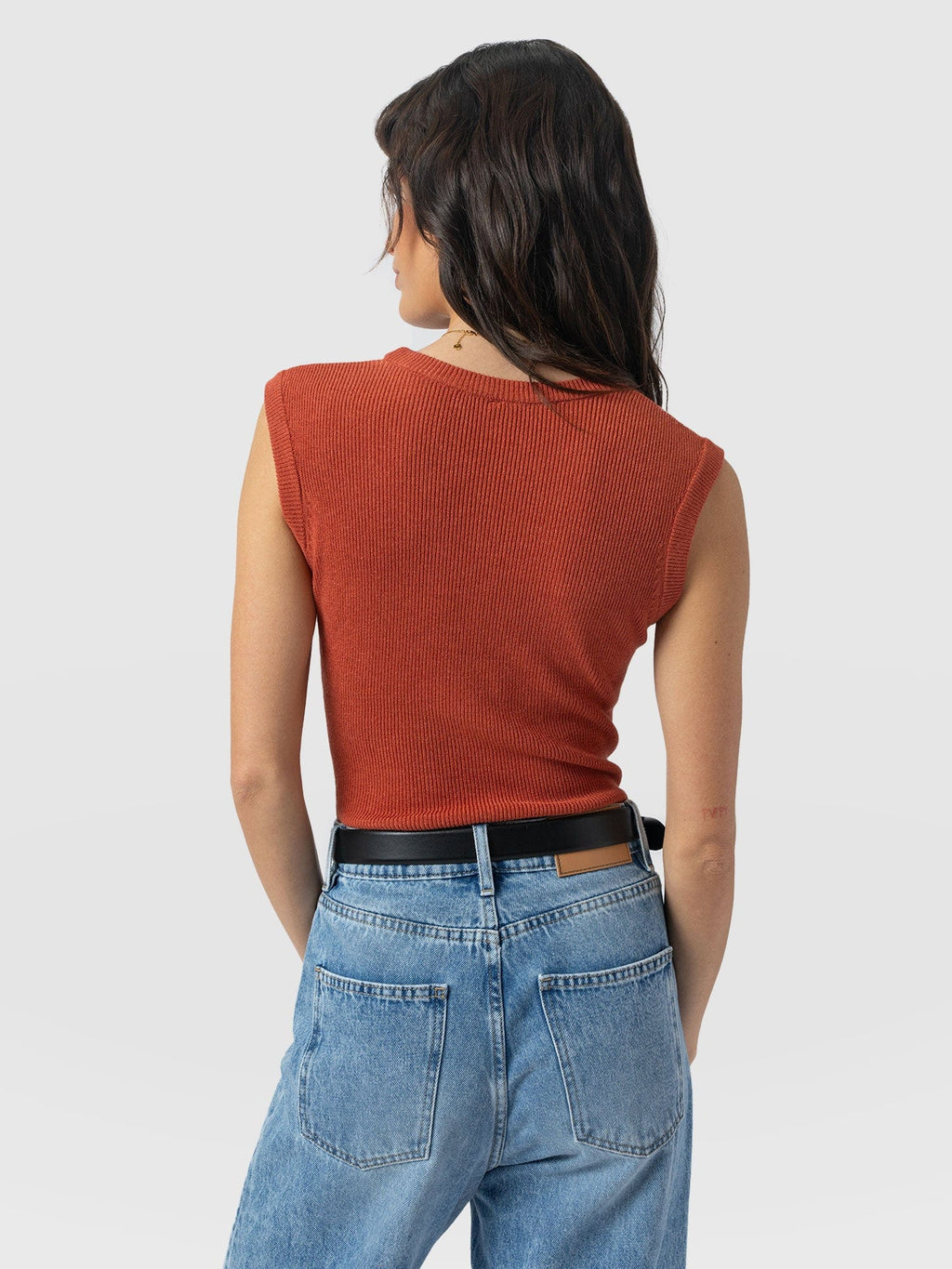 Honeycomb Sleeveless Rib Knit - Burnt Orange