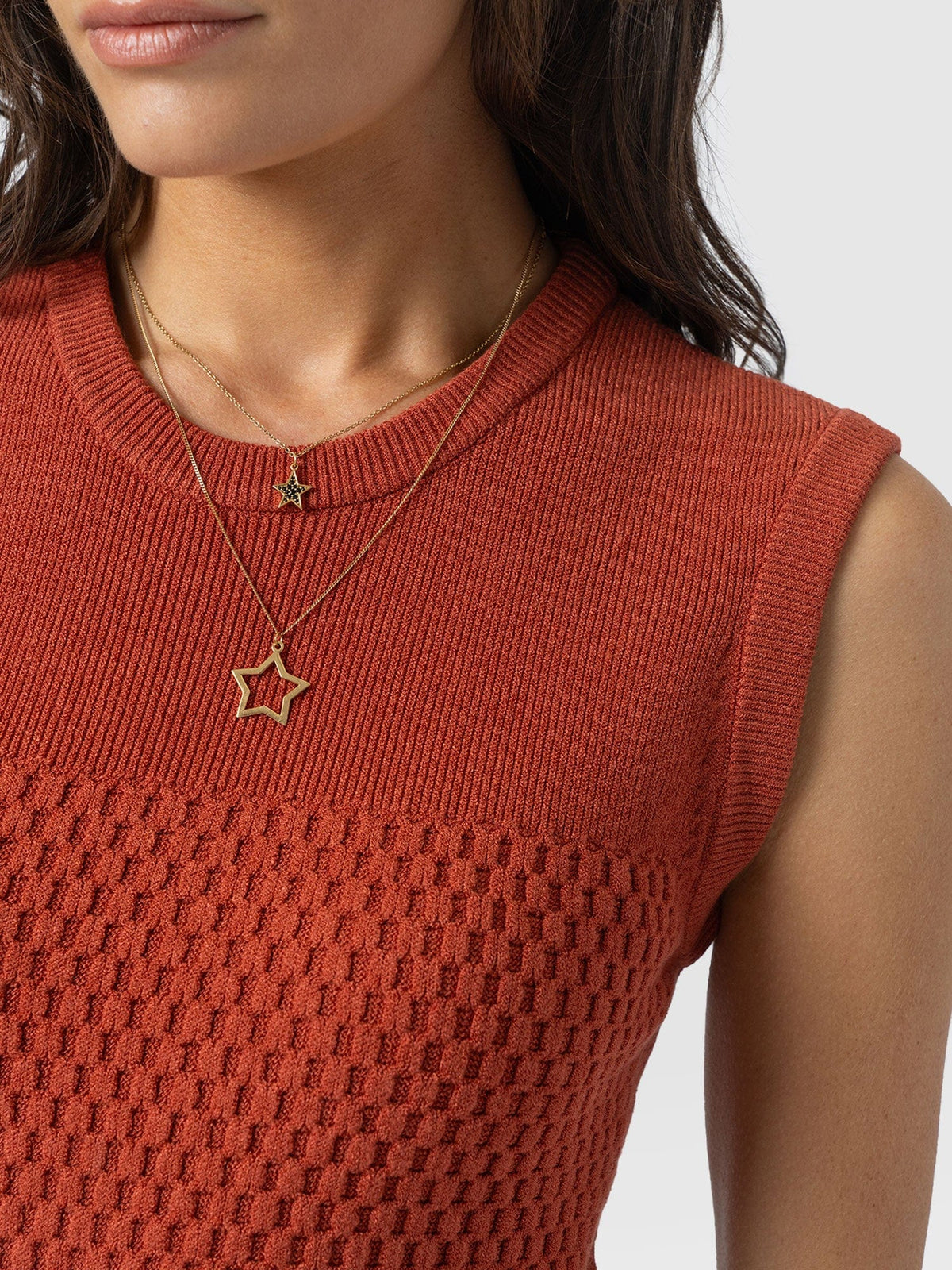 Honeycomb Sleeveless Rib Knit - Burnt Orange