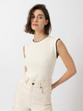 Honeycomb Sleeveless Rib Knit  - Cream