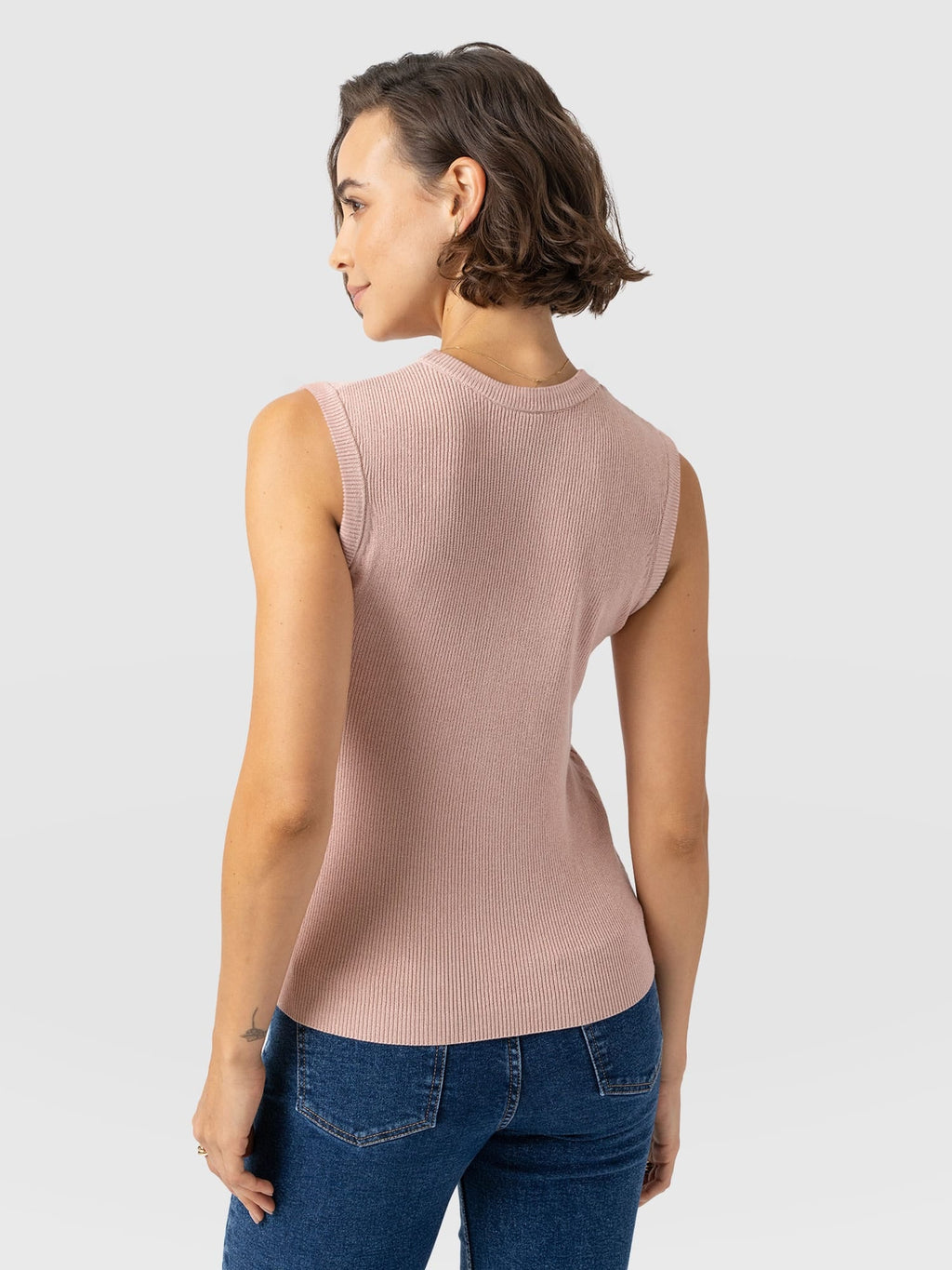 Honeycomb Sleeveless Rib Knit - Pale Pink