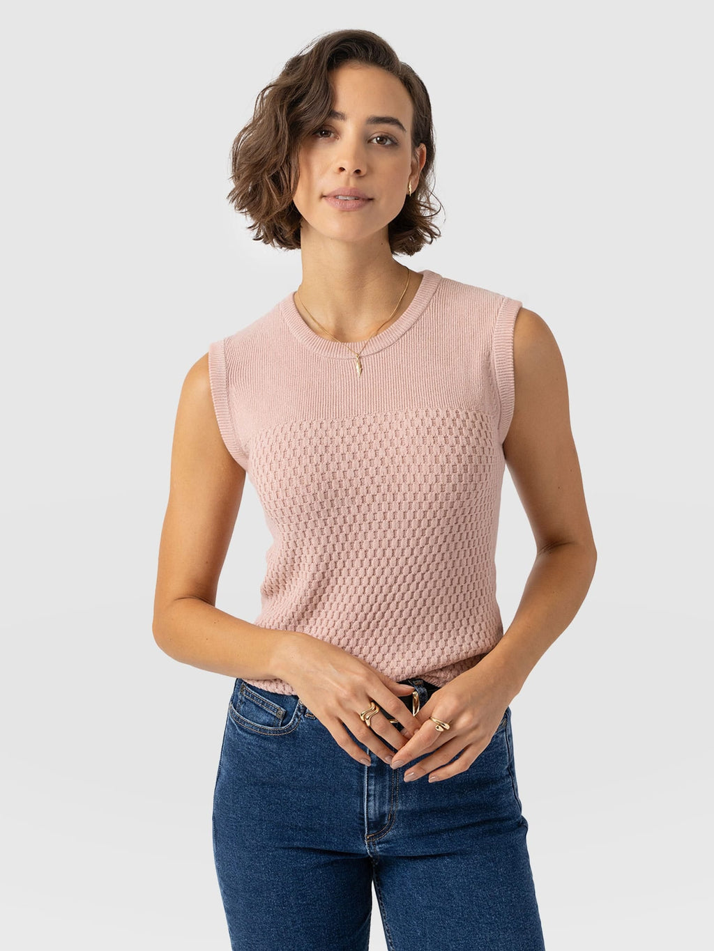 Honeycomb Sleeveless Rib Knit - Pale Pink