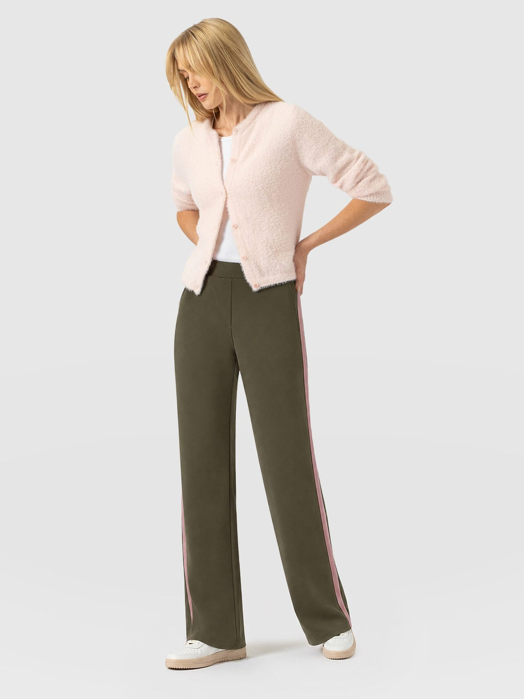 Hoxton Wide Leg Pant - Khaki - Pink Stripe