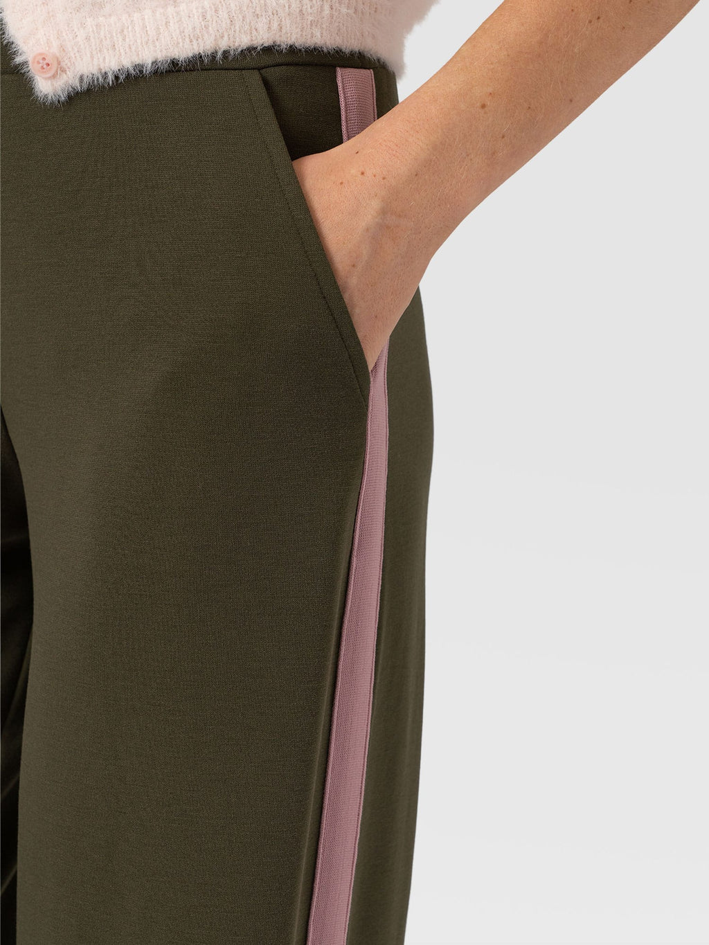 Hoxton Wide Leg Pant - Khaki - Pink Stripe