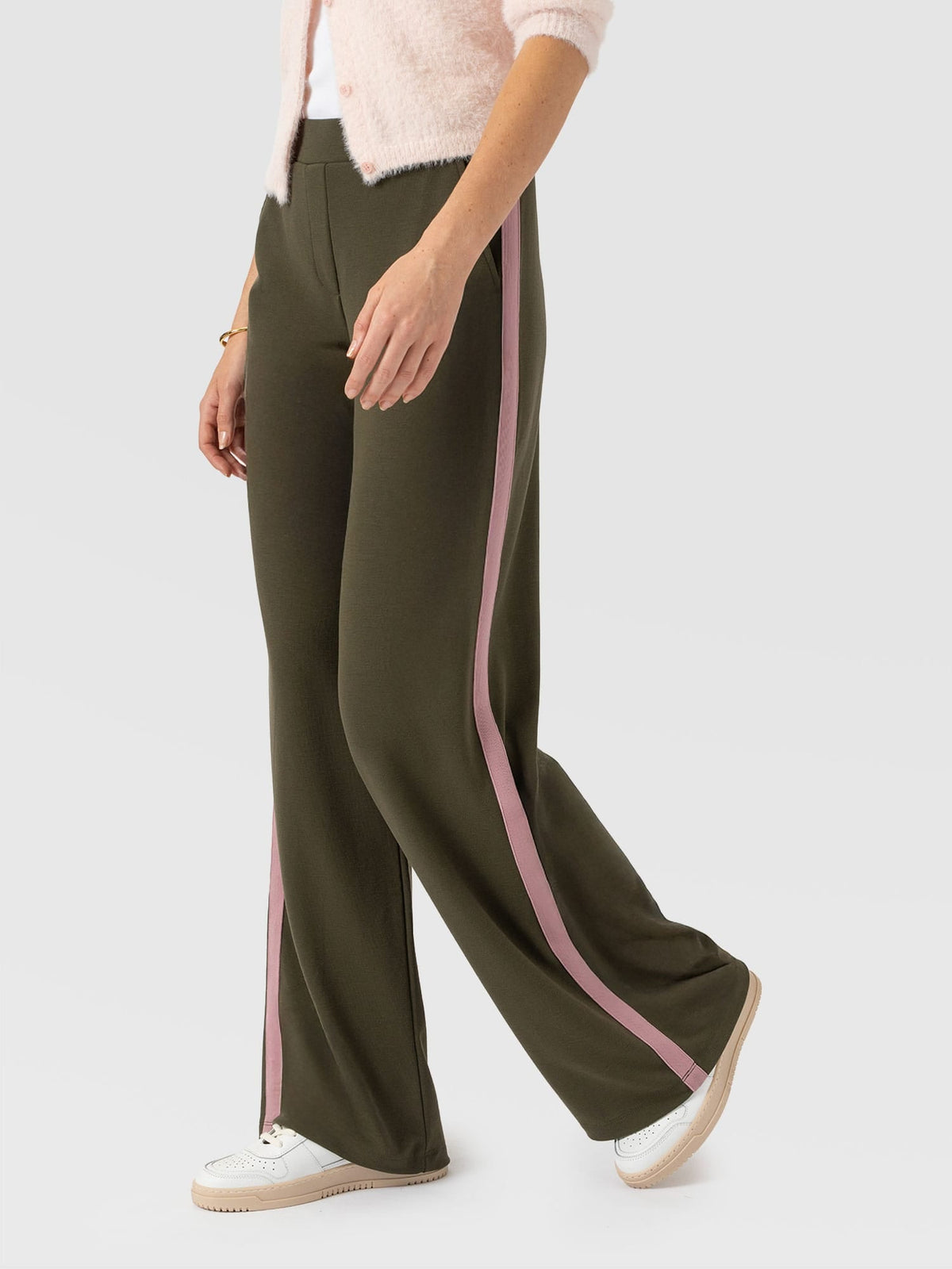 Hoxton Wide Leg Pant - Khaki - Pink Stripe