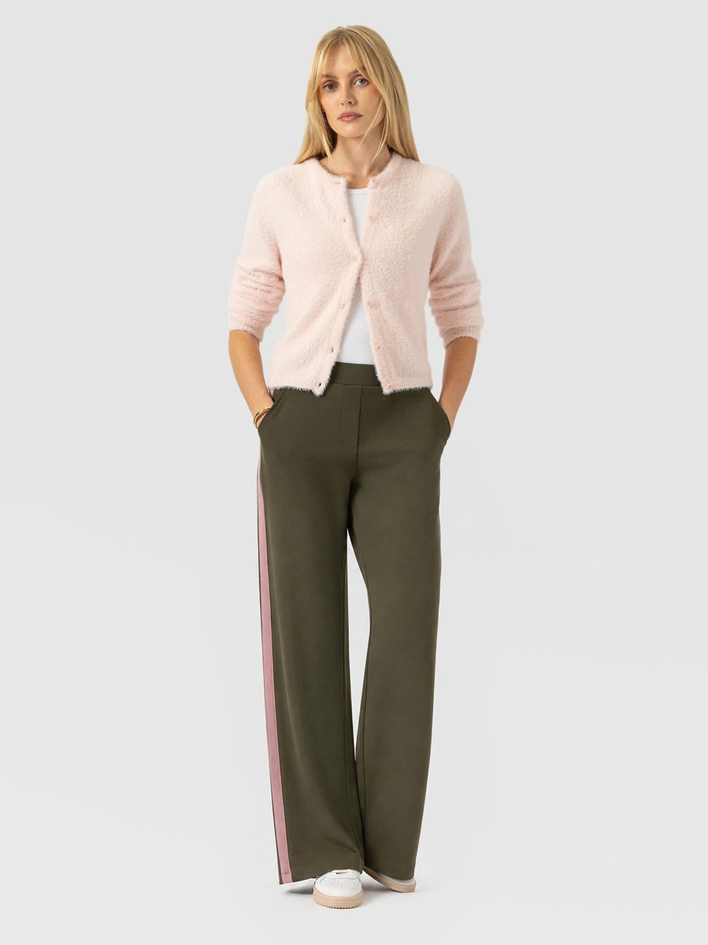 Hoxton Wide Leg Pant - Khaki - Pink Stripe