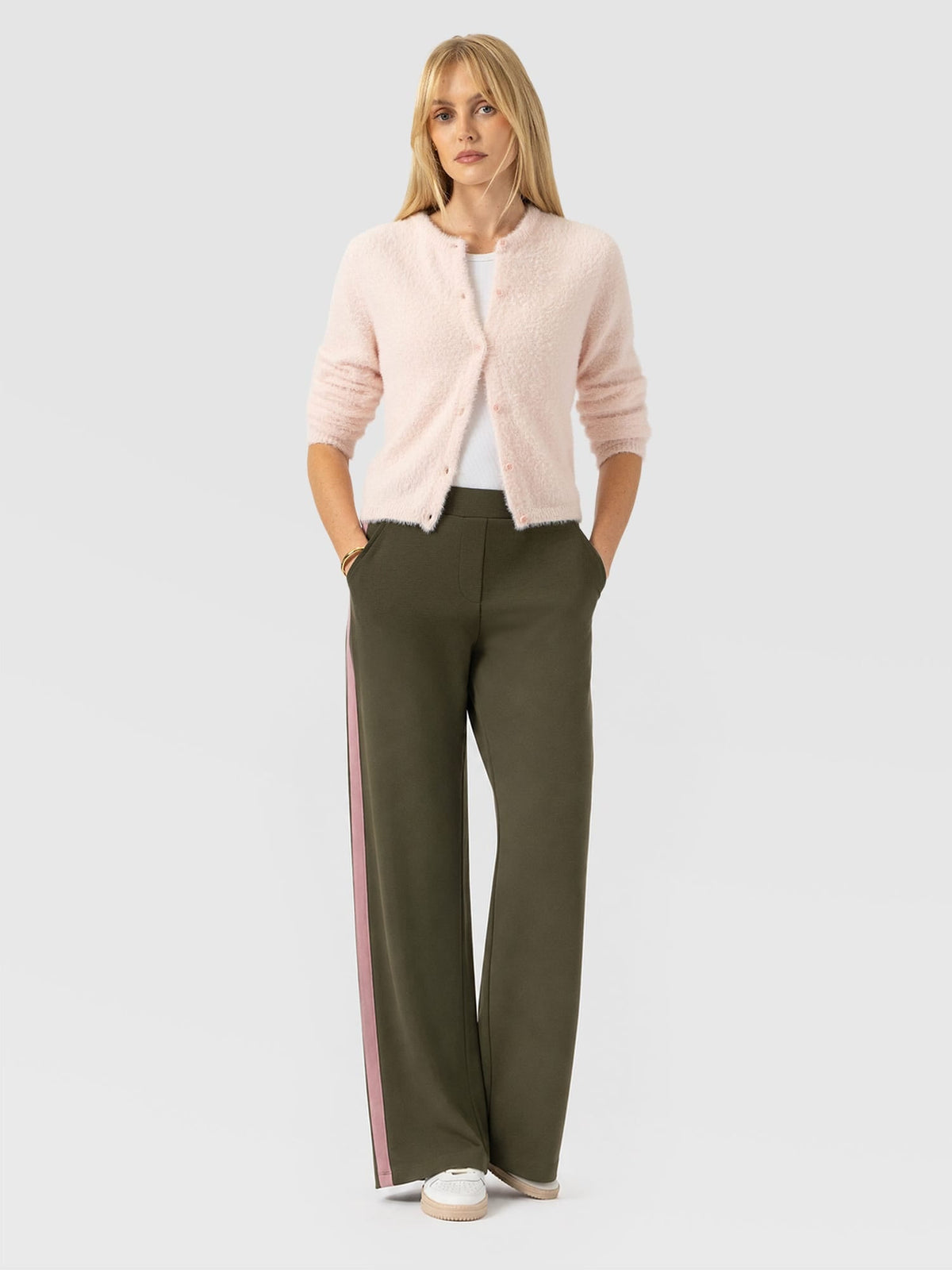 Hoxton Wide Leg Pant - Khaki - Pink Stripe