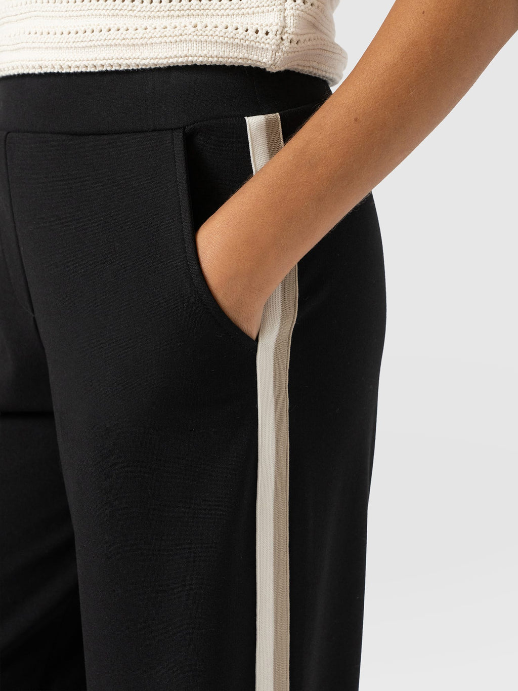 Hoxton Wide Leg Pant - Black - Cream/Beige Stripe