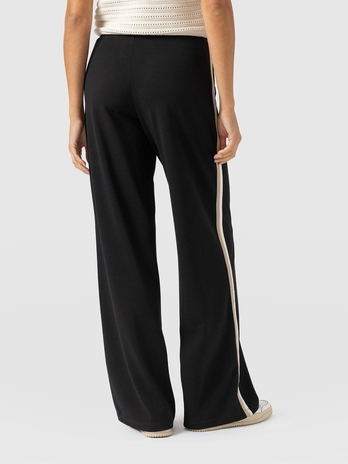 Hoxton Wide Leg Pant - Black - Cream/Beige Stripe