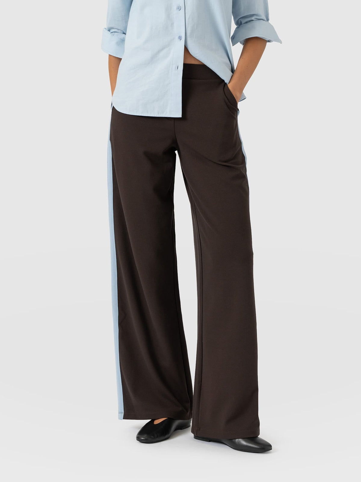 Hoxton Wide Leg Pant - Chocolate - Blue Stripe