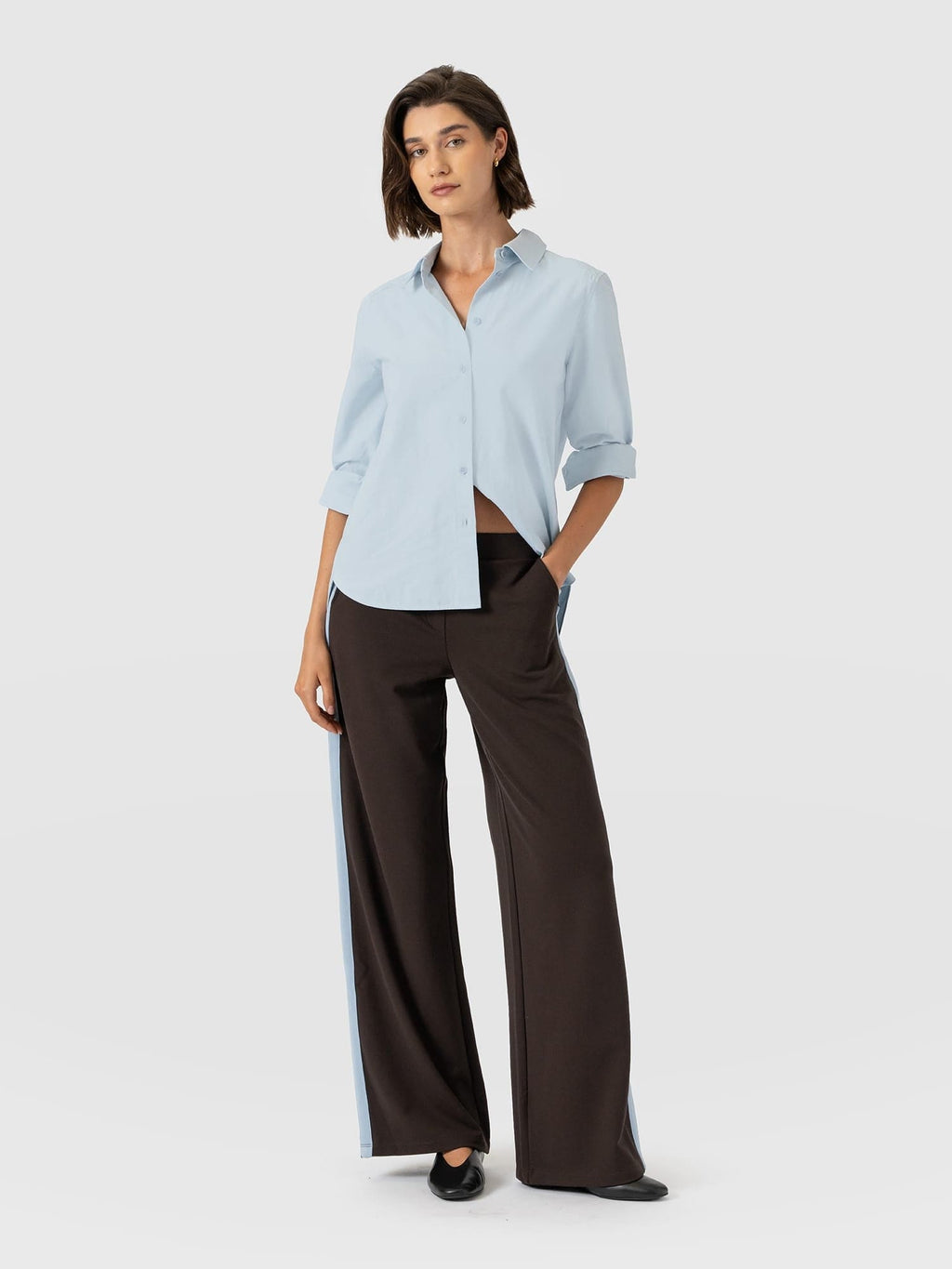 Hoxton Wide Leg Pant - Chocolate - Blue Stripe