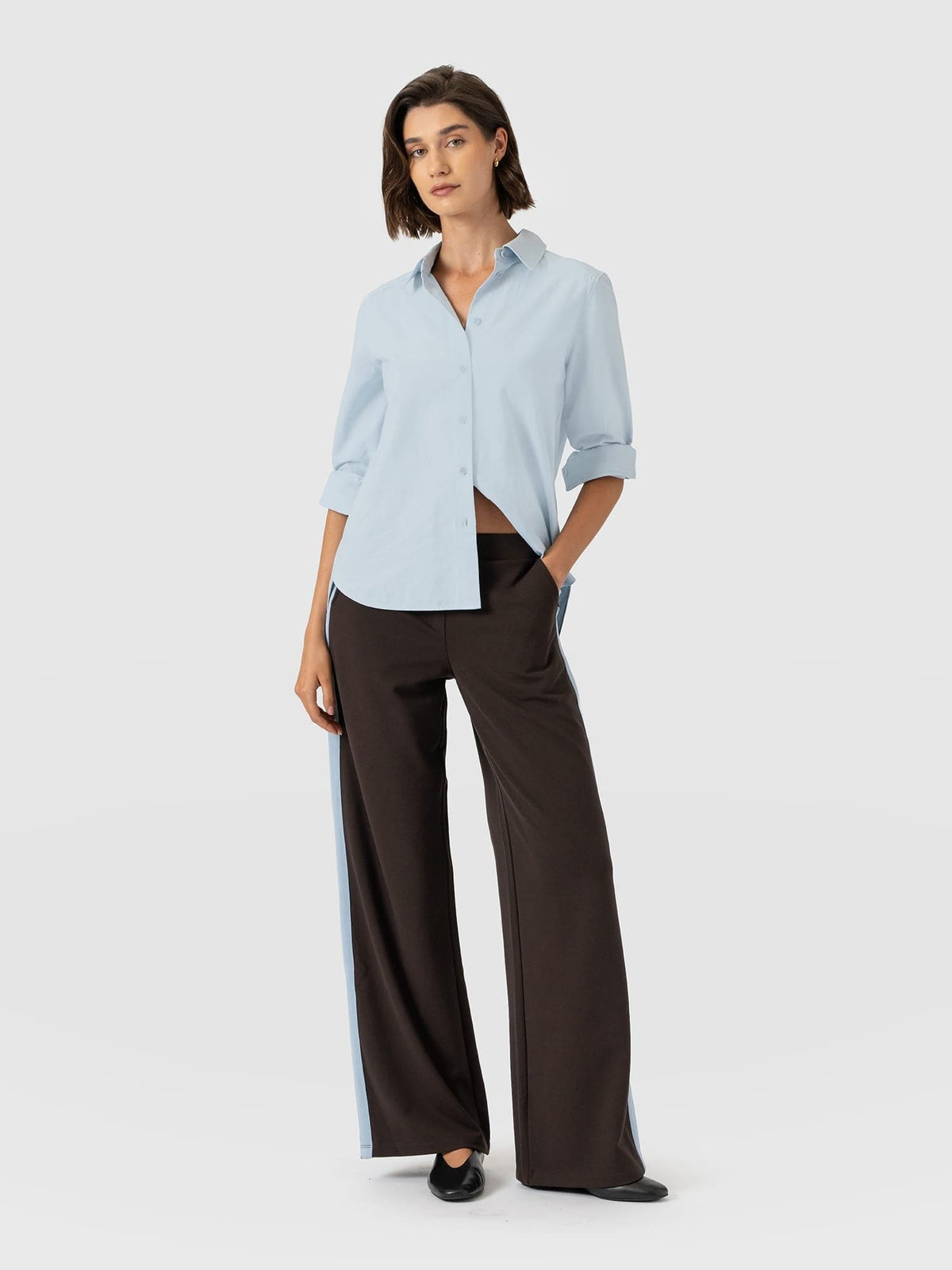 Hoxton Wide Leg Pant - Chocolate - Blue Stripe