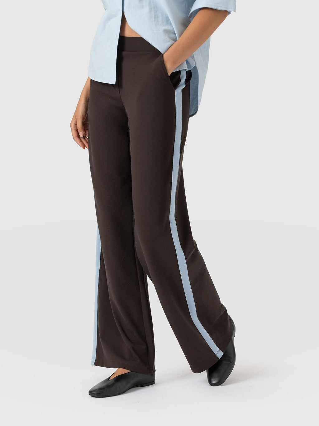Hoxton Wide Leg Pant - Chocolate - Blue Stripe