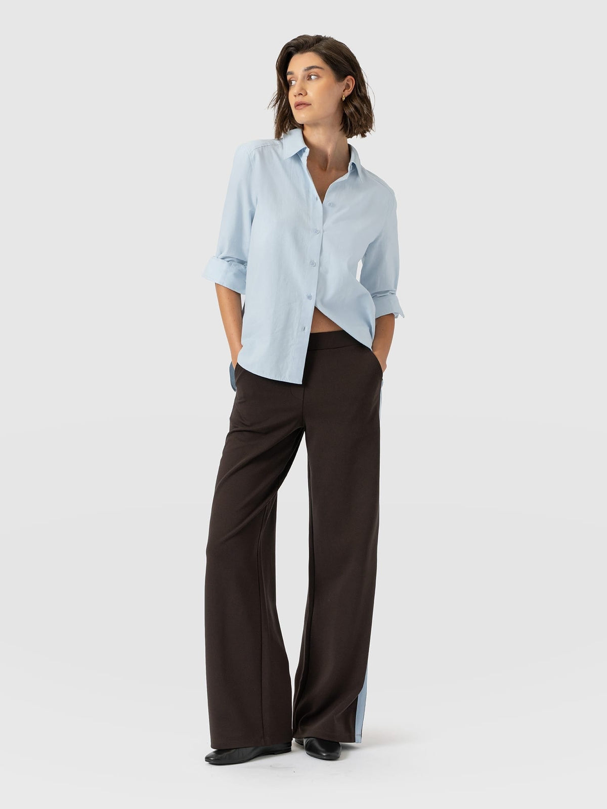 Hoxton Wide Leg Pant - Chocolate - Blue Stripe